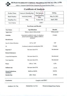 USD10.2--12/g for Entecavir monohydrate 98%-102%  CAS：209216-23-9  DMF/WC/COPP/ GMP  USP/in-houseDML