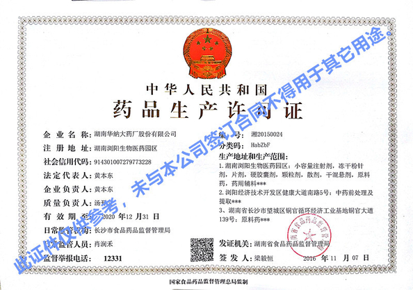 China Hunan Warrant Pharmaceutical Co.,Ltd. Certification